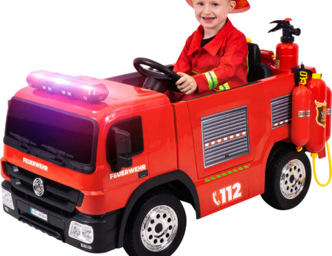 Autospecială de pompieri electrică pentru copii SX1818, cu tun cu apă, sirenă, lumină albastră intermitentă, 70 wați, servodirecție și Bluetooth